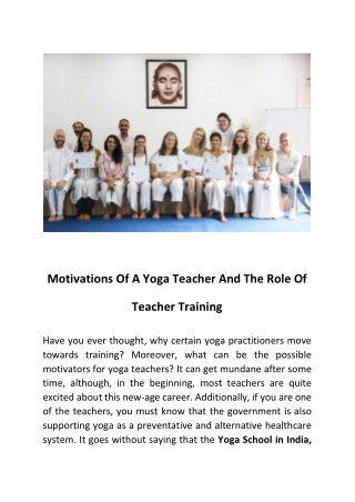 Motivations Of A Yoga Teacher And The Role Of Teacher Training
