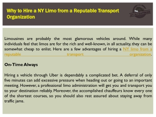 Why to Hire a NY Limo from a Reputable Transport Organization?