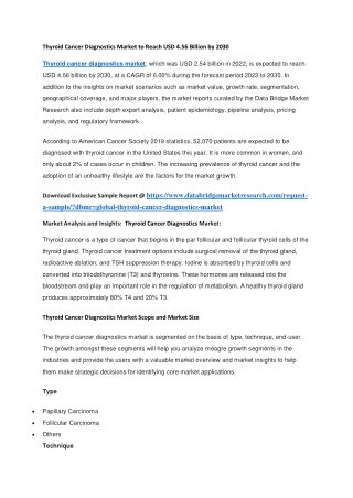 Thyroid Cancer Diagnostics Market to Reach USD 4.56 Billion by 2030