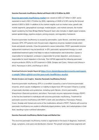 Exocrine Pancreatic Insufficiency Market will Reach USD 3.75 Billion by 2029