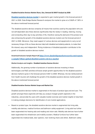 Disabled Assistive Devices Market Share, Size, Demand & SWOT Analysis by 2028