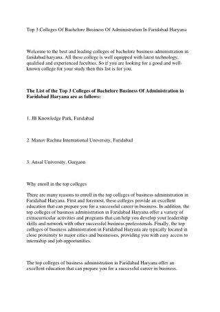 Top 3 Colleges Of Bachelore Business Of Administration In Faridabad Haryana