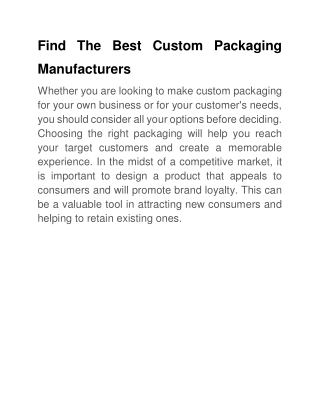 Find The Best Custom Packaging Manufacturers