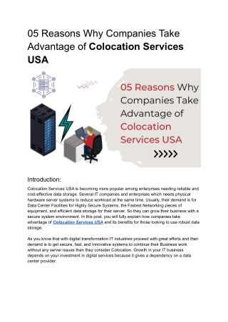 05 Reasons Why Companies Take Advantage of Colocation Services USA