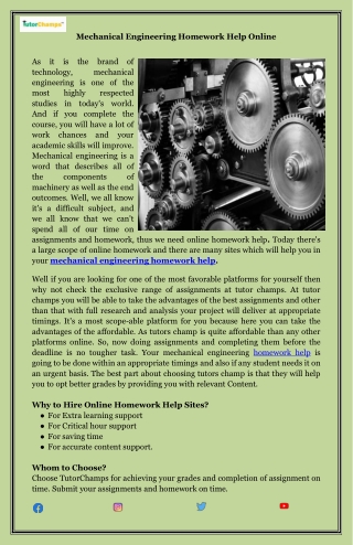 Mechanical Engineering Homework Help Online