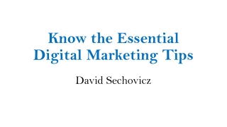 Know the Essential Digital Marketing Tips | David Sechovicz