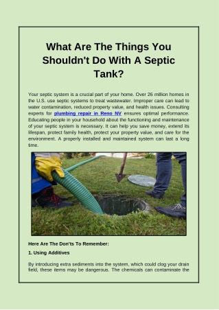What Are The Things You Shouldn't Do With A Septic Tank?