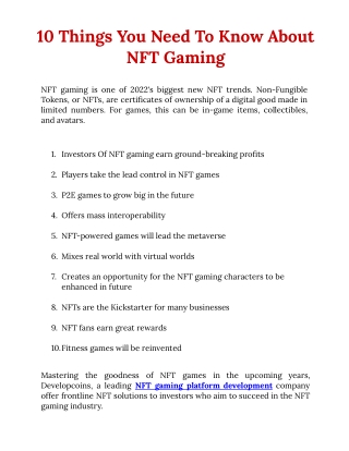 10 Things You Need To Know About NFT Gaming