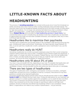 LITTLE-KNOWN FACTS ABOUT HEADHUNTING