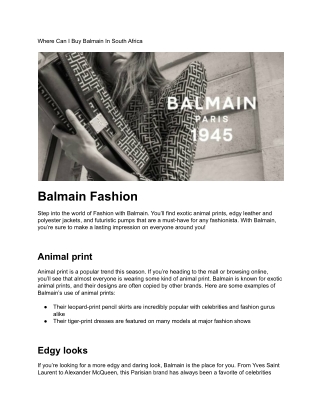 Where Can I Buy Balmain In South Africa
