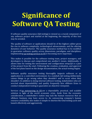 Significance of Software QA Testing