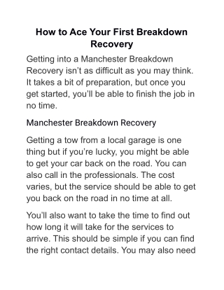 How to Ace Your First Breakdown Recovery