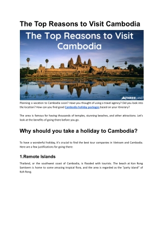The Top Reasons to Visit Cambodia