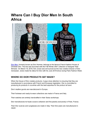 Where Can I Buy Dior Men In South Africa