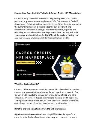 Carbon Credits NFT Marketplace Development