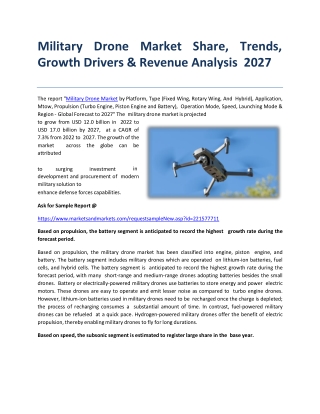 Military Drone Market Share, Trends, Growth Drivers & Revenue Analysis 2027