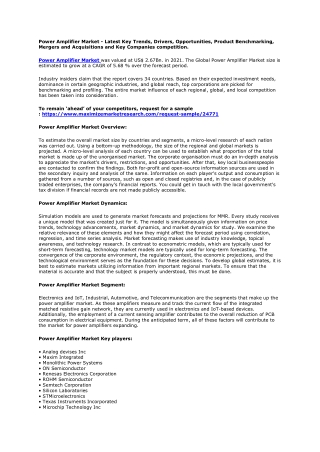 Power Amplifier Market Analysis By Types, New Technologies, Applications