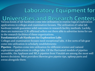 Laboratory Equipment for Universities and Research Centers