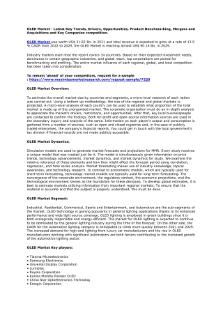 OLED Market Size, Share, Trend, Forecast, & Industry Analysis 2029.