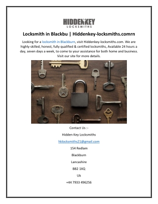 Locksmith in Blackbu  Hiddenkey-locksmiths.comrn