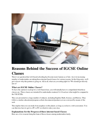 Reasons Behind the Success of IGCSE Online Classes