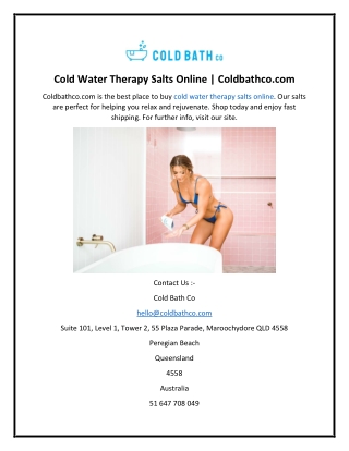 Cold Water Therapy Salts Online  Coldbathco.com