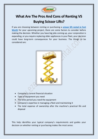 What Are The Pros And Cons of Renting VS Buying Scissor Lifts?