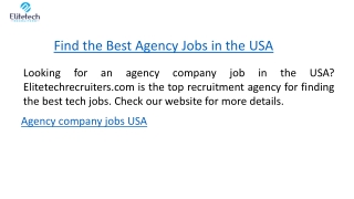 Find the Best Agency Jobs in the USA