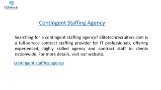 Contingent Staffing Agency  Elitetechrecruiters.com