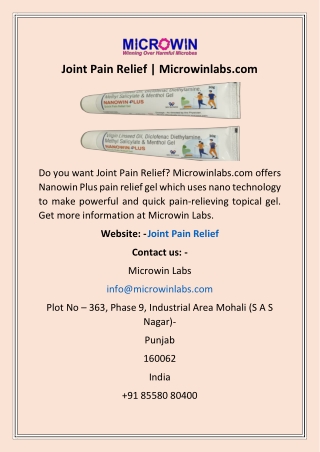 Joint Pain Relief | Microwinlabs.com