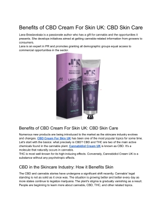 Benefits of CBD Cream For Skin UK_ CBD Skin Care