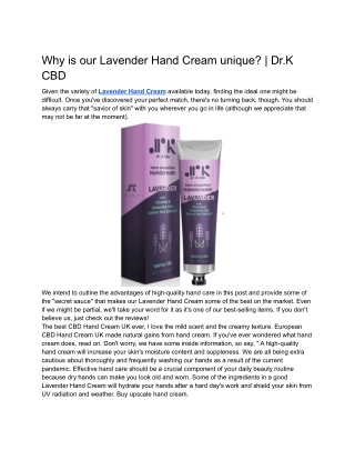 Why is our Lavender Hand Cream unique_ _ Dr.K CBD