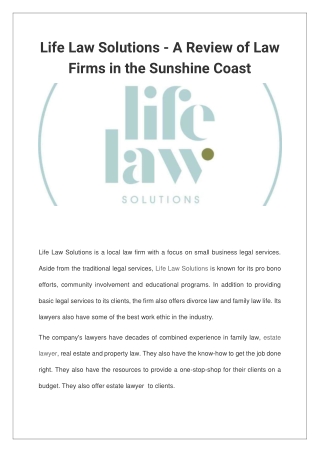 Life Law Solutions - A Review of Law Firms in the Sunshine Coast