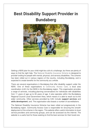 Best Disability Support Provider in Bundaberg