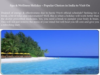 Spa & Wellness Holiday – Popular Choices in India to Visit O