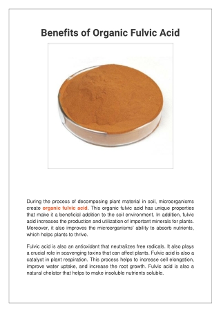 Benefits of Organic Fulvic Acid