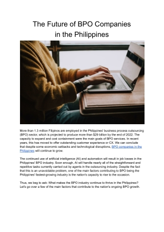 The Future of BPO Companies in the Philippines