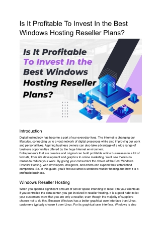 Is It Profitable To Invest In the Best Windows Hosting Reseller Plans_