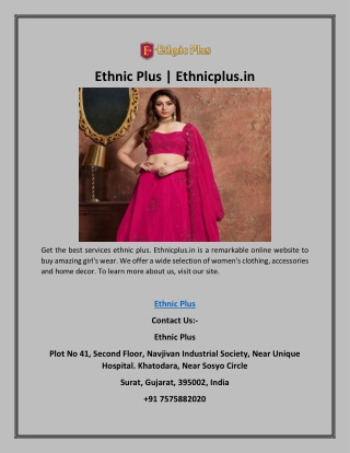 Ethnic Plus | Ethnicplus.in