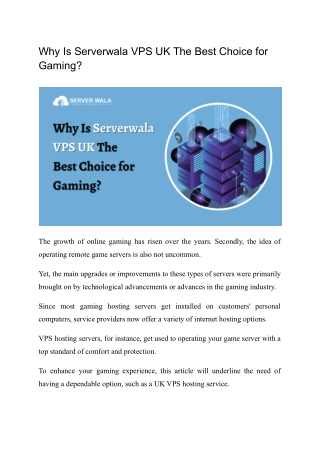 Why Is Serverwala VPS UK The Best Choice for Gaming