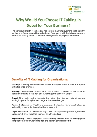 Why Would You Choose IT Cabling in Dubai for Your Business