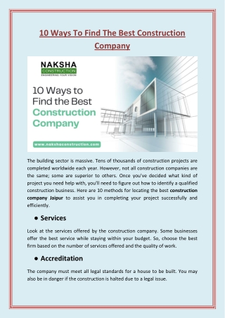 10 Ways to Find The Best Construction Company