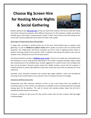 Choose Big Screen Hire for Hosting Movie Nights & Social Gathering