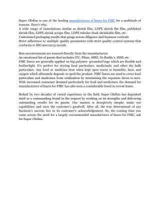 Manufacture Of Liner For FIBC