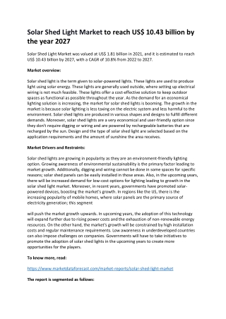 Solar Shed Light Market