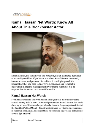 Kamal Haasan Net Worth: Know All About This Blockbuster Actor