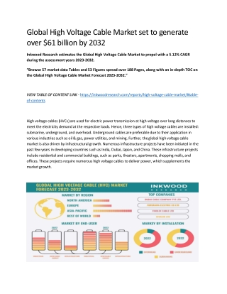 Global High Voltage Cable Market Report | Global Opportunities