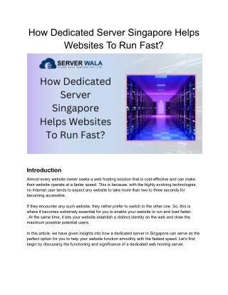 How Dedicated Server Singapore Helps Websites To Run Fast_