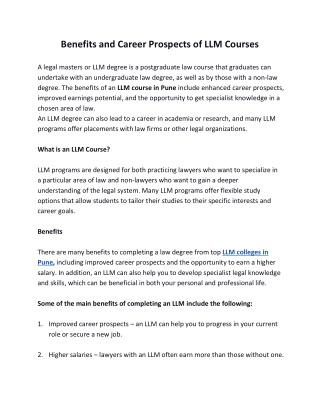 Benefits and Career Prospects of LLM Courses