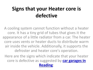 Signs that your Heater core is defective